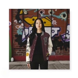PacSun ࿊ DFW Varsity Patchwork Faux Leather Jacket ࿊ Burgundy ࿊ Men S ࿊ Women M